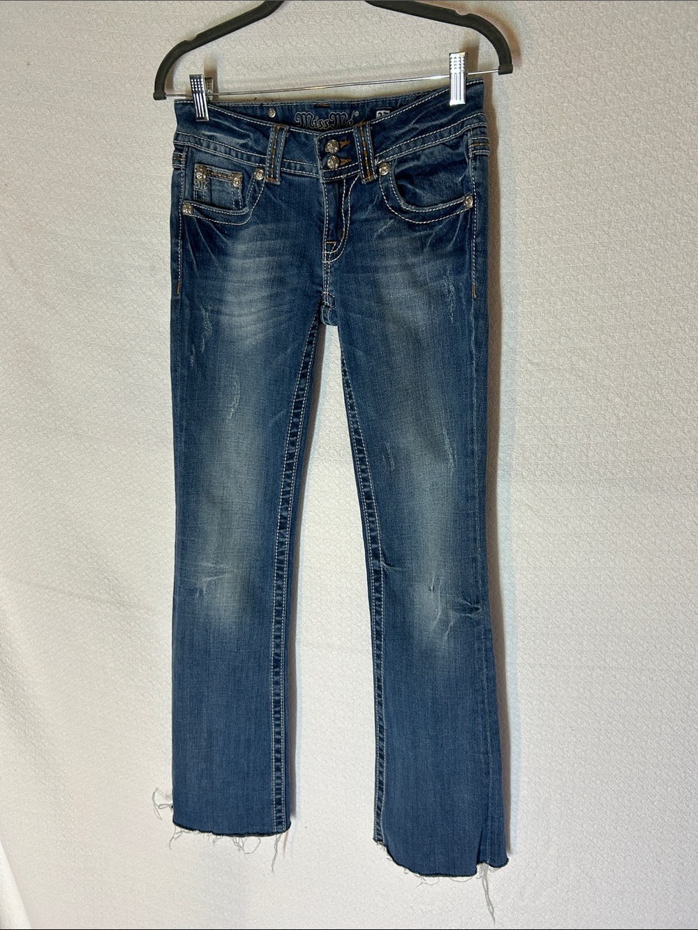 Miss Me Women's Dark Blue Straight Leg Jeans with Subtle Distressing